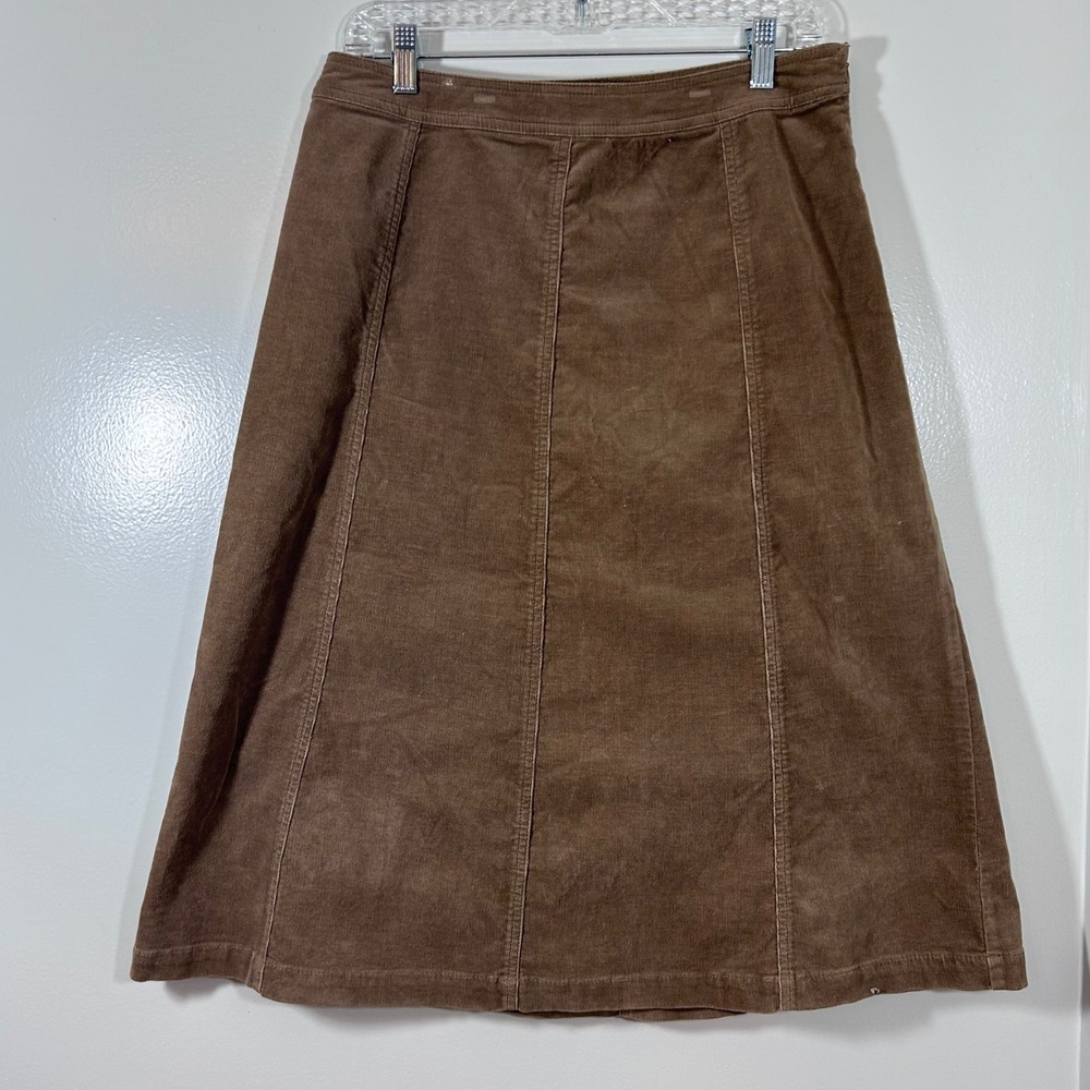 Vintage Croft & Barrow Brown Corduroy Midi Skirt A-Line Stretch Size 6